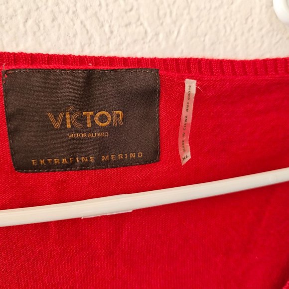 VICTOR Alfaro - Extra Fine Merino - Red Sweater - V Neck - Size XL - Picture 5 of 6